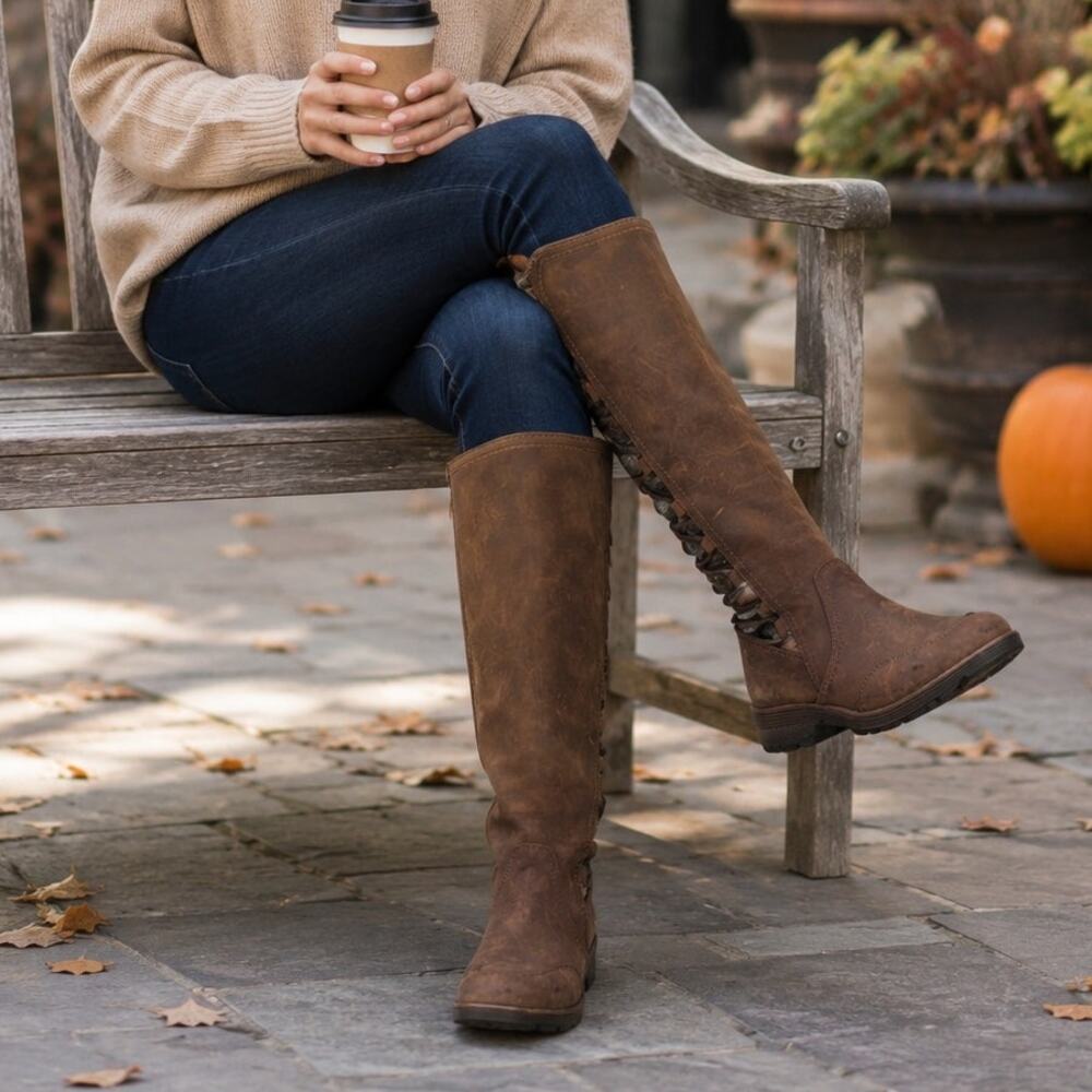 BIONICA Epping Aztec Brown Leather Waterproof Tall Boots Womens 7.5M NWOB